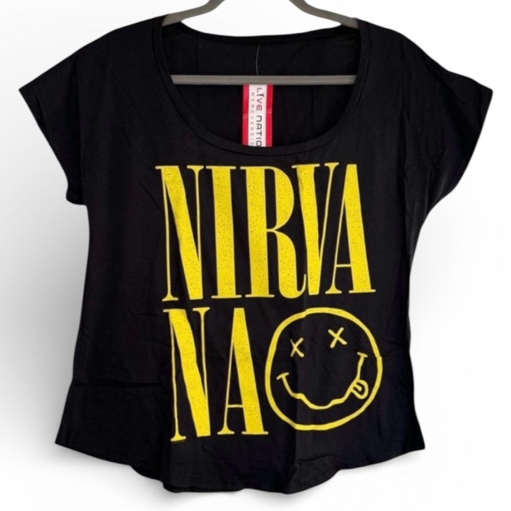 Nirvana Dolman Band Tee Juniors Large Black Yellow NWT Live Nation